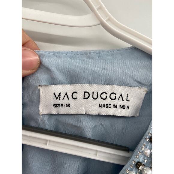 Mac Duggal 10839 Slate Blue Bead & Sequin Sleeveless Column Formal Gown 16 NWT - Picture 5 of 10